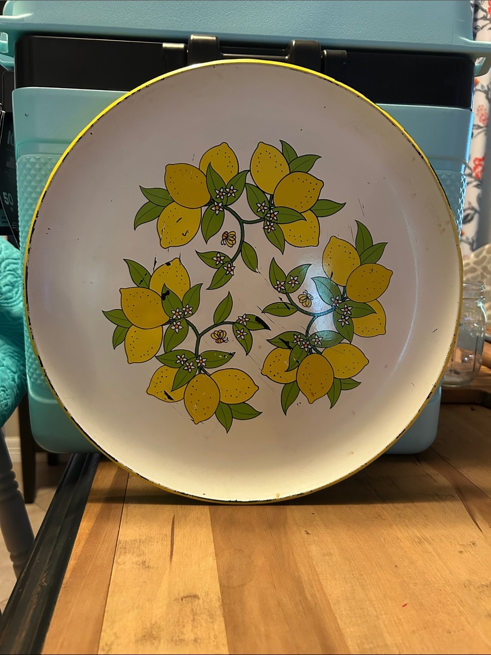 Yellow Lemon Floral Decorative platter White Interior